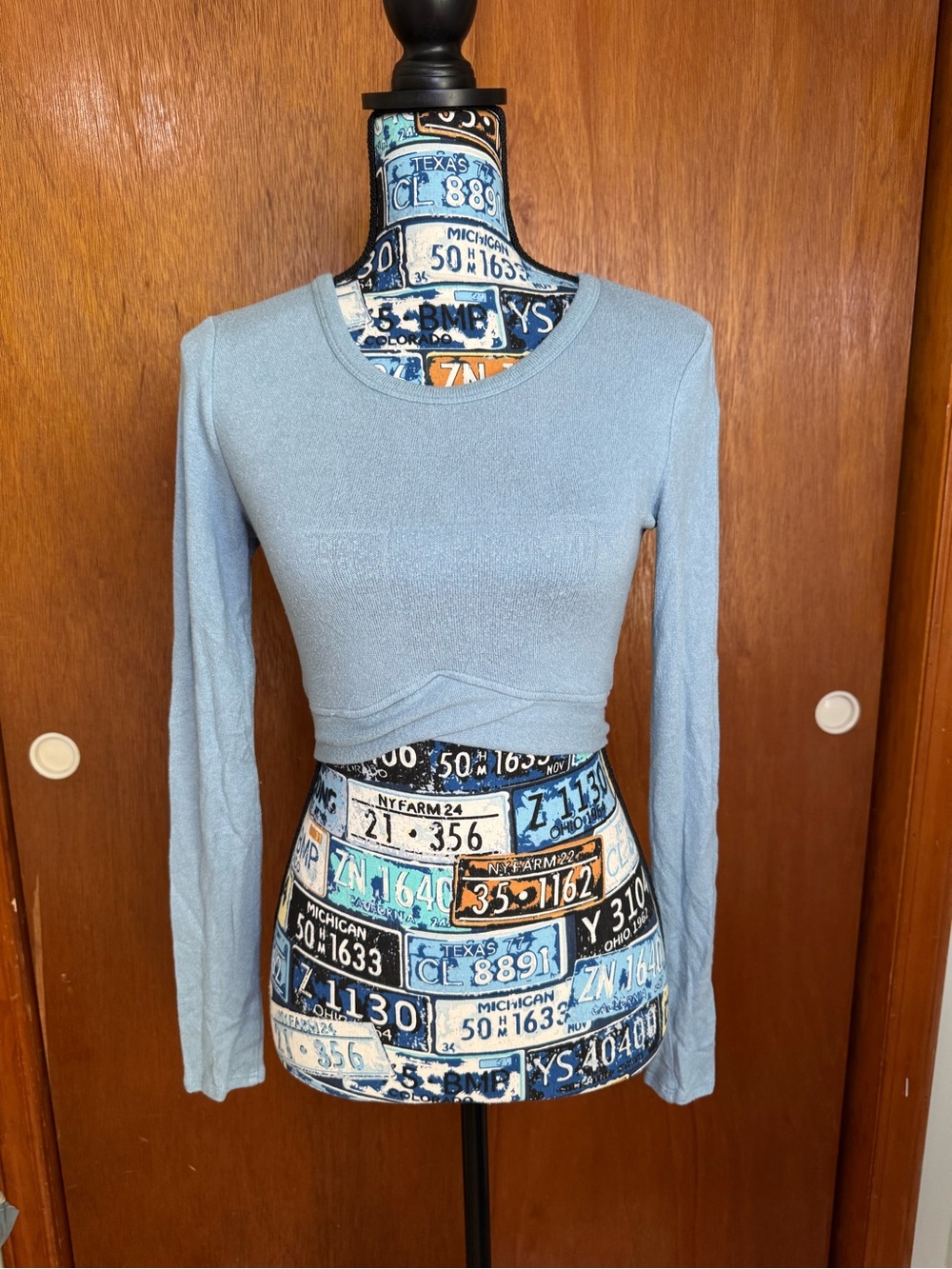 Altar'd State Intimates Light Blue Long-Sleeve Cropped Top, XS